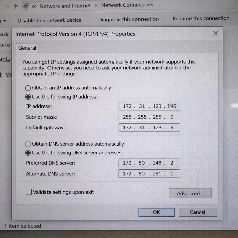 تنظیمات شبکه برای نصب Elphy Agent